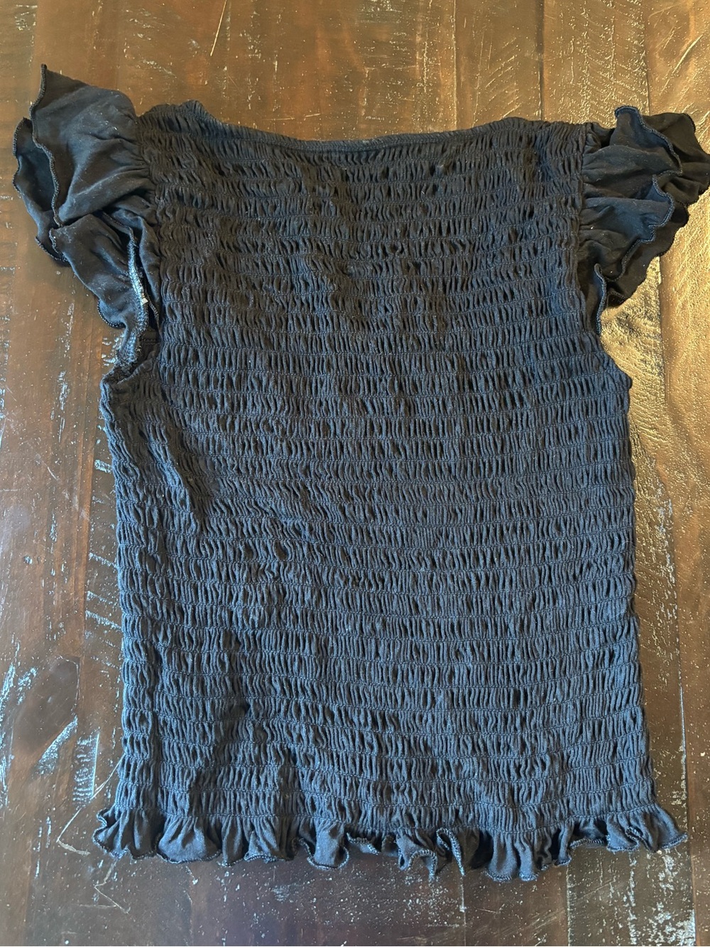 Old Navy Black Smocked Square-Neck Tank with Flutter Sleeves - Picture 2 of 4